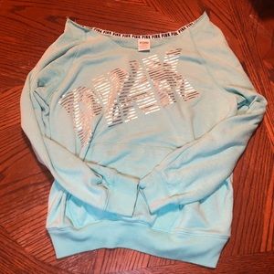 Victoria Secret Pink Off Shoulder Teal Sweater Womens Size Large